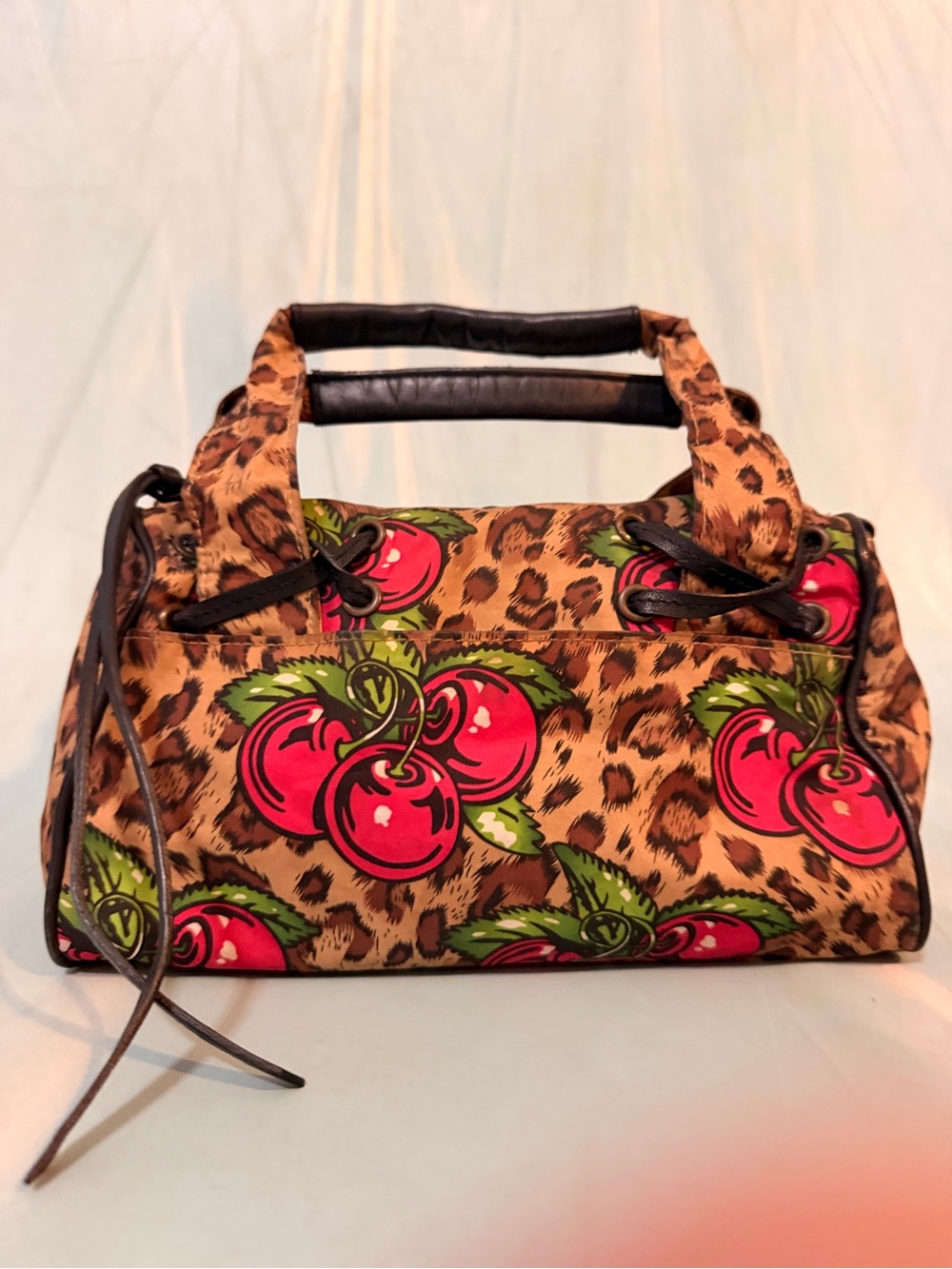 Betseyville - Betsey Johnson Leopard Cherry Print Satchel Handbag - Pink/Brown